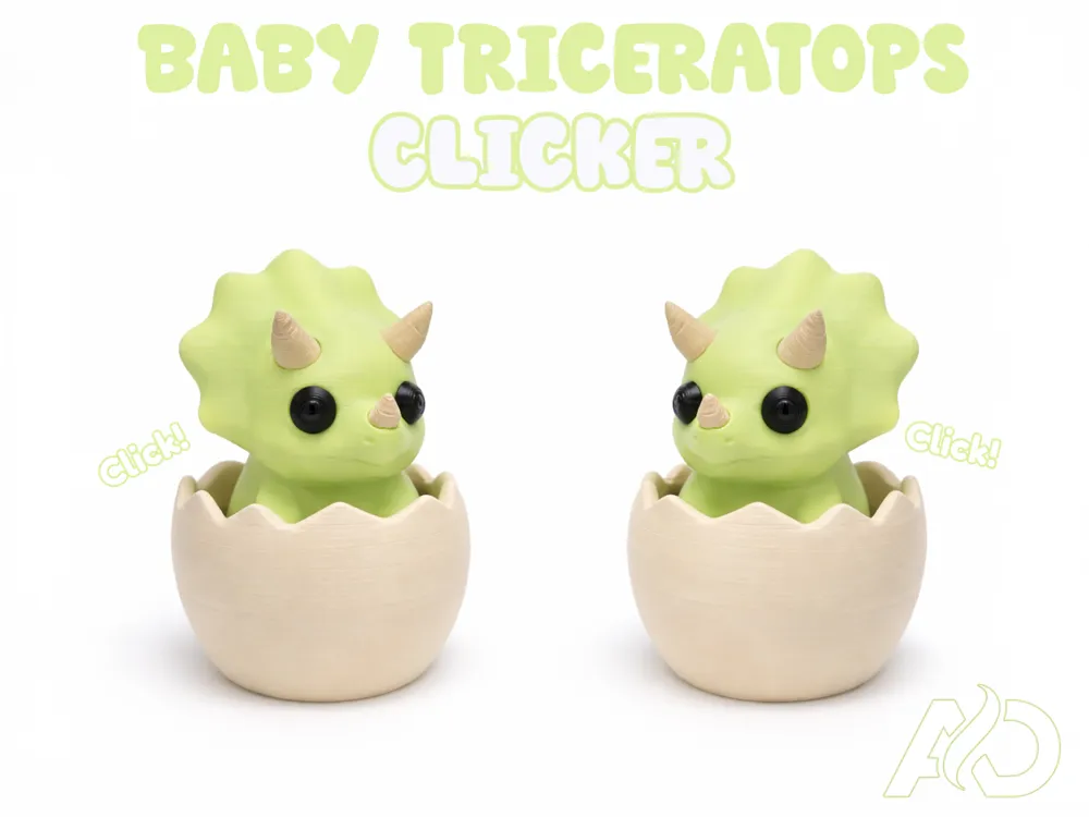 Hasil cetak 3D Clicker Bayi Triceratops - BABY TRICERATOPS CLICKER